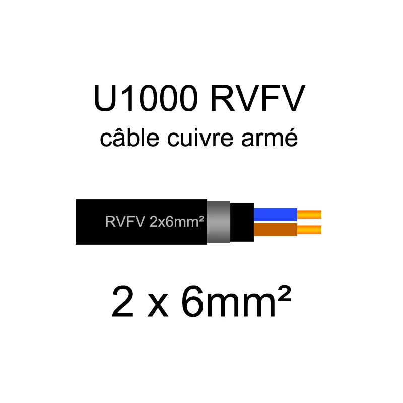 Câble électrique U1000 RVFV cuivre armé | 1.5mm² à 95mm²