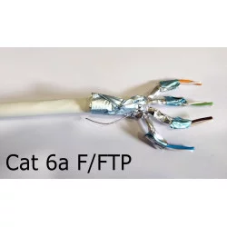 Câble Ethernet catégorie 6A F/UTP avec blindage par paire et blindage général, vue avec extrémité avec 4 paires