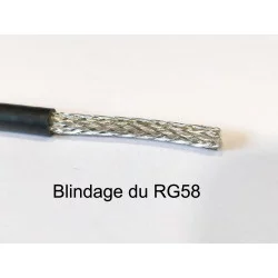câble coaxial série RG58 vue sur la tresse de blindage