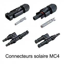 connecteur solaire photovoltaique mâle MC4 vue du boitier et du connecteur métal
