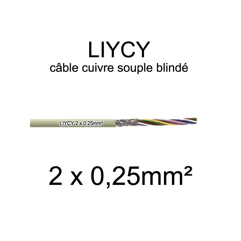 câble électrique blindé série LIYCY 0.25mm² 2 conducteurs
