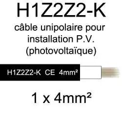 câble électrique cuivre souple spécial solaire photovoltaique série H1Z2Z2k 4mm2 noir