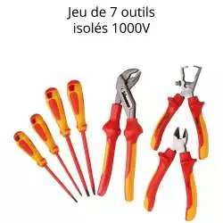 kit de 7 outils isolés 1000 volts pour électricien composé de 4 tournevis et 3 pinces