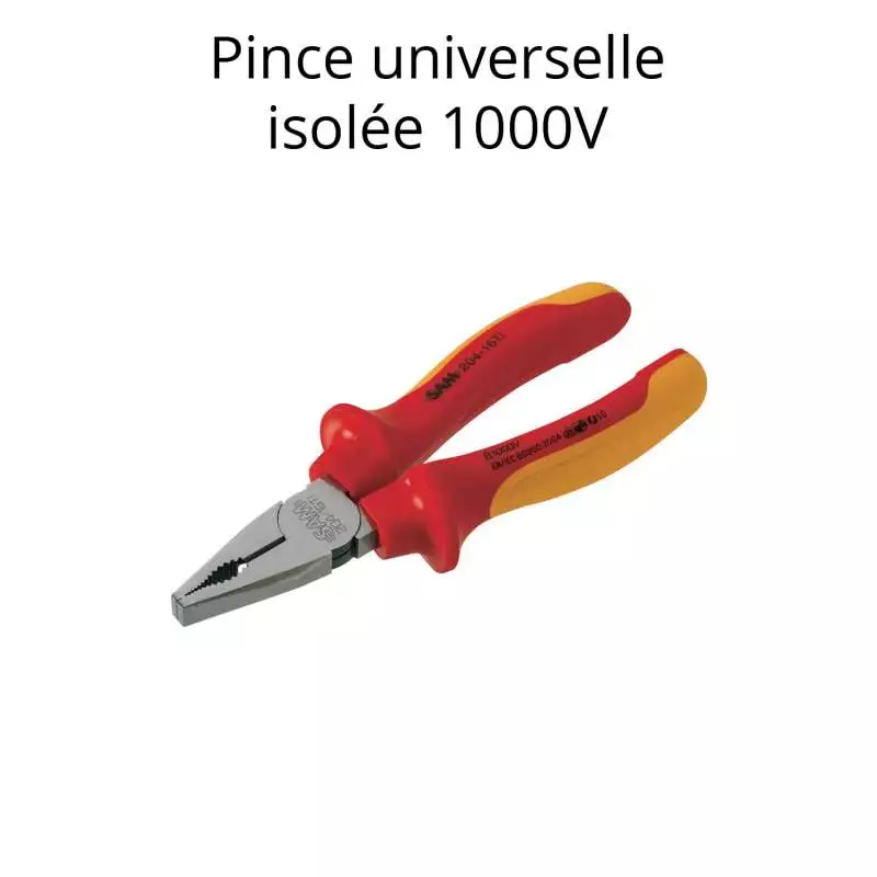 Pince universelle isolée 1000 volts avec manche rouge et jaune