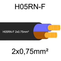 câble électrique souple caoutchouc H05RNF 2x0.75mm2