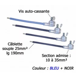 ensemble de 4 embouts réducteurs de section 35mm² vers 25mm² noir et bleu vue avec vis à tête fusible