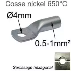cosse haute température nickel 650°C pour fil 0.5mm² et 1mm² trou M4
