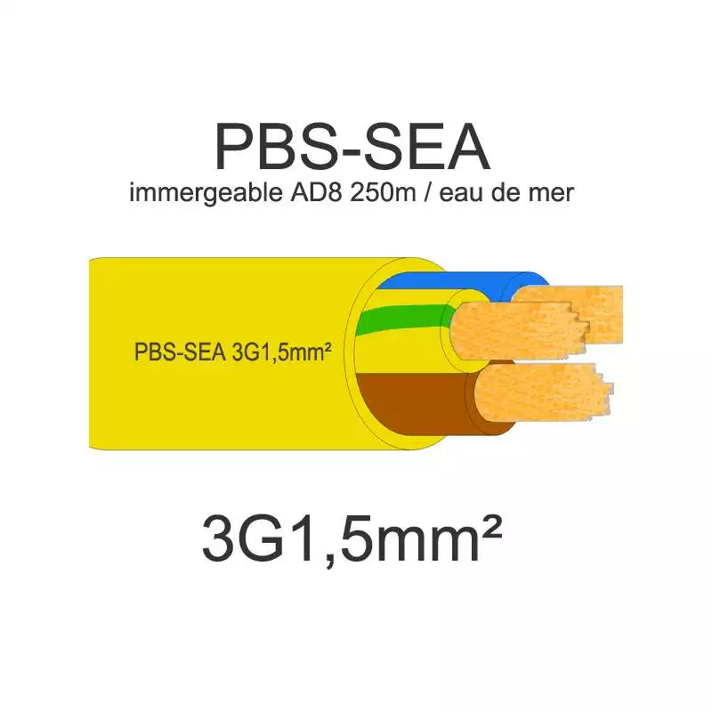 cable electrique immergeable submersible eau de mer omerin pbs-sea 3G1.5mm2