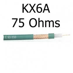 câble coaxial vert KX6A vu avec sa tresse de blindage en cuivre