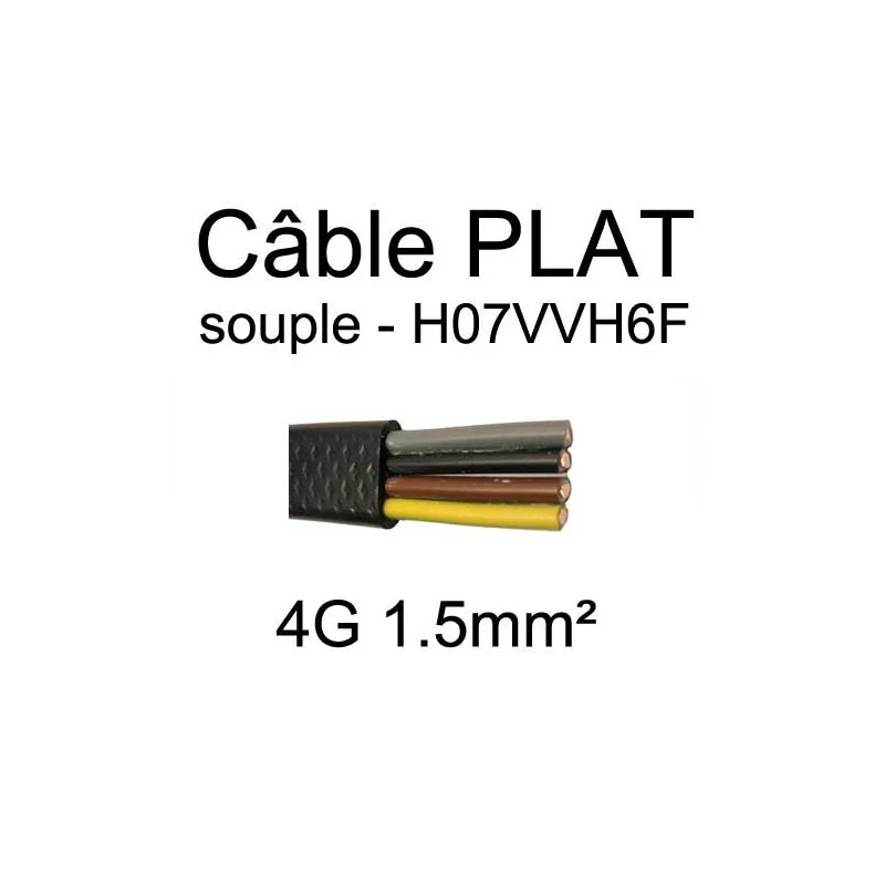 câble électrique plat noir souple série H07VVH6F 4 conducteurs 1.5mm²