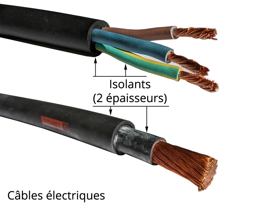 câbles électriques avec deux épaisseurs d'isolants
